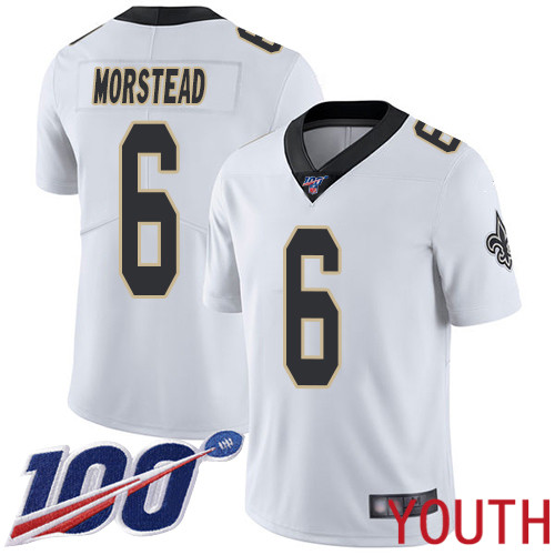 New Orleans Saints Limited White Youth Thomas Morstead Road Jersey NFL Football #6 100th Season Vapor Untouchable Jersey->youth nfl jersey->Youth Jersey